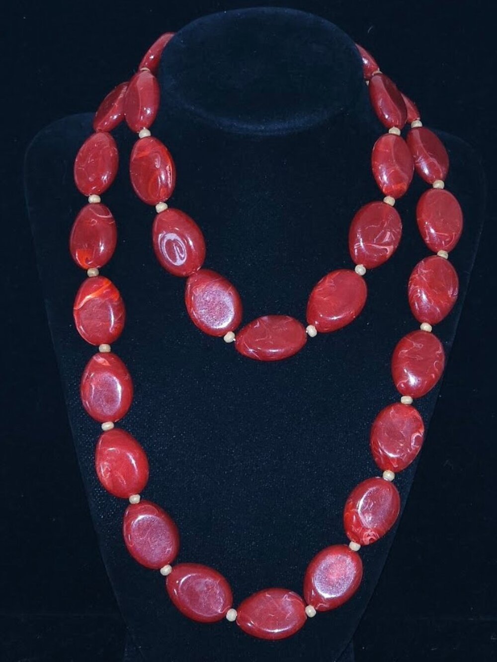 Vintage Chunky Red Oval Beaded Statement Necklace